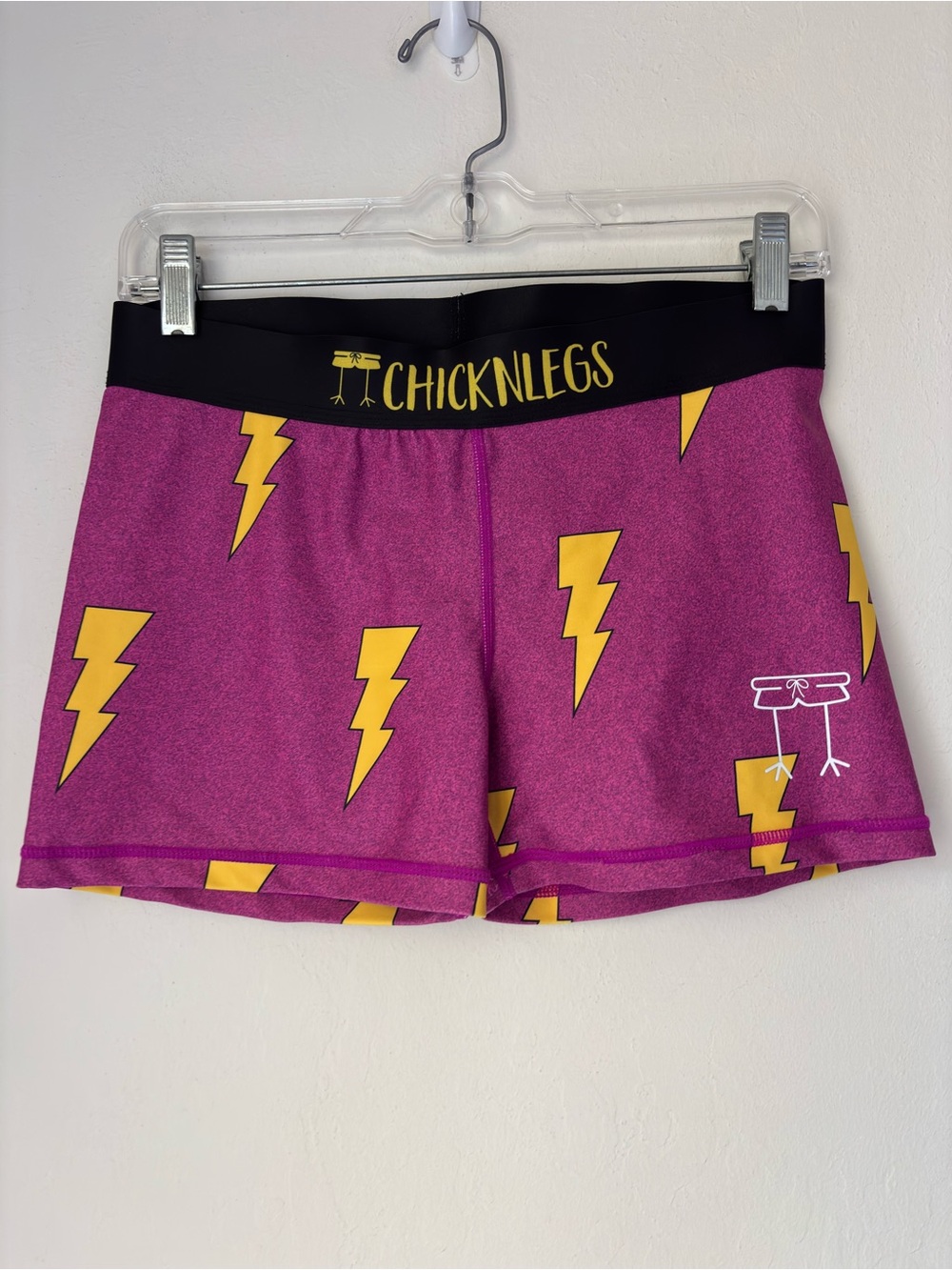 CHICKNLEGS 3” Race Compression Shorts Size Medium Pink Lightning Bolts Active